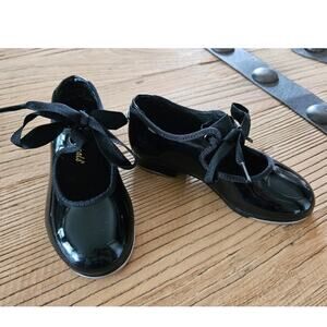 Theatrical black patent leather tap dance shoes sz 10M